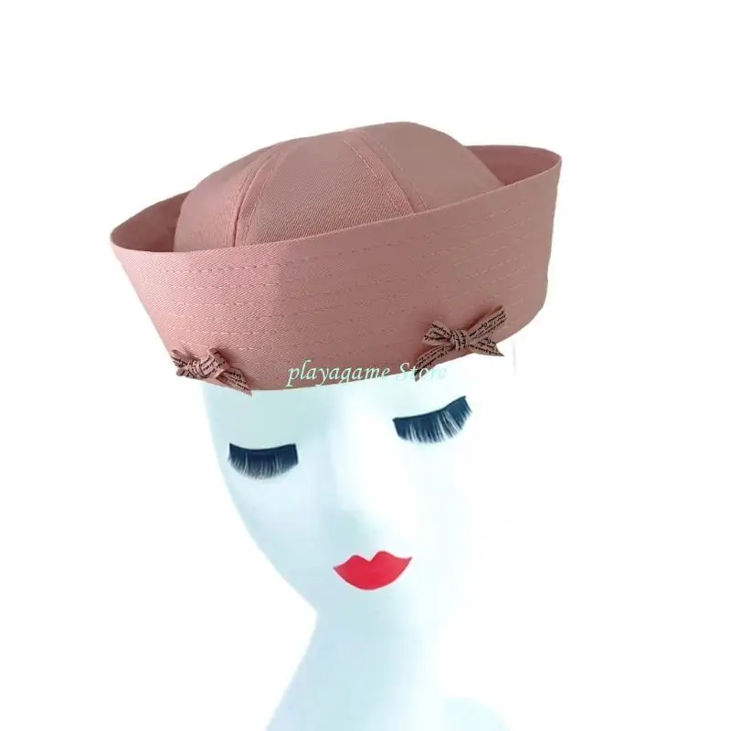 

Y88A Roll up Brim Hat Sailor Hat White Captain Halloween Cosplay Hat for Adult