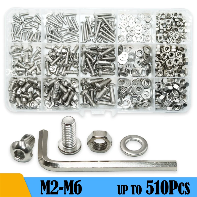 

304 Stainless Steel Round Pan Head Hex Hexagon Socket Screw M2 M3 M4 M5 M6 Mushroom Button Head Allen Bolts Nut Washer for Car