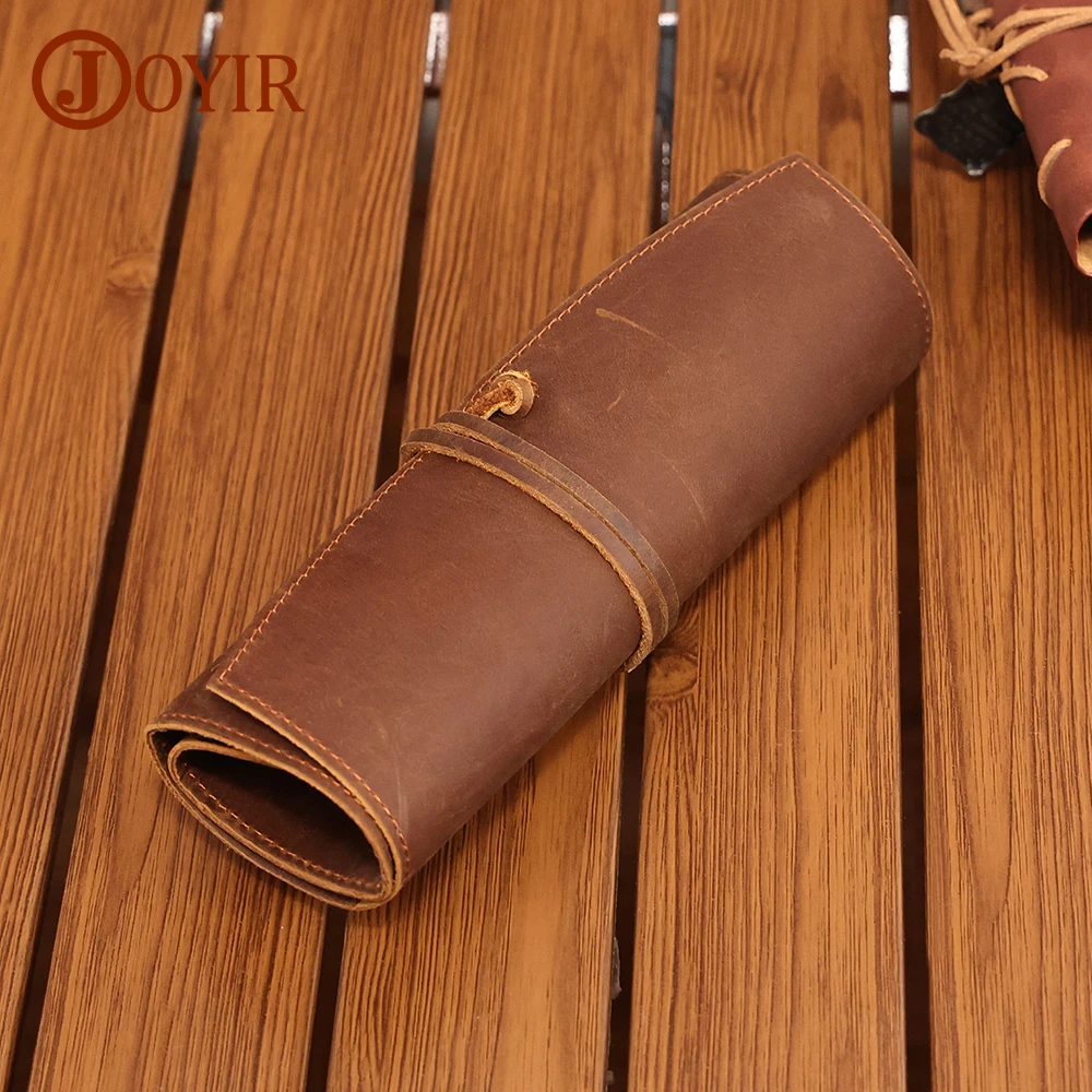 

JOYIR Crazy Horse Leather Pencil Bag for Men Women Retro Handmade Fountain Pen Case Holder Simple Stationery Pouch Storage Bags