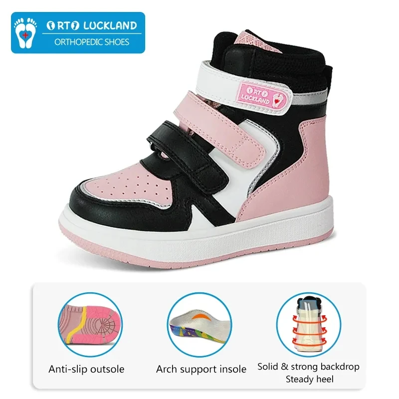 Ortoluckland Toddlers Girl Sneakers Orthopedic Shoes For Kids Leather Ankle Support Children Flatfeet Orthotics Footwear