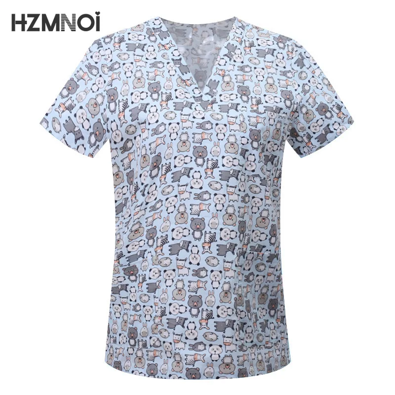 Cartoon Animals Print Pet Clinic Hospital Nursing Scrub Tops Shirts cotton Dentistry Doctor Blouse Medical Surgical Uniforms