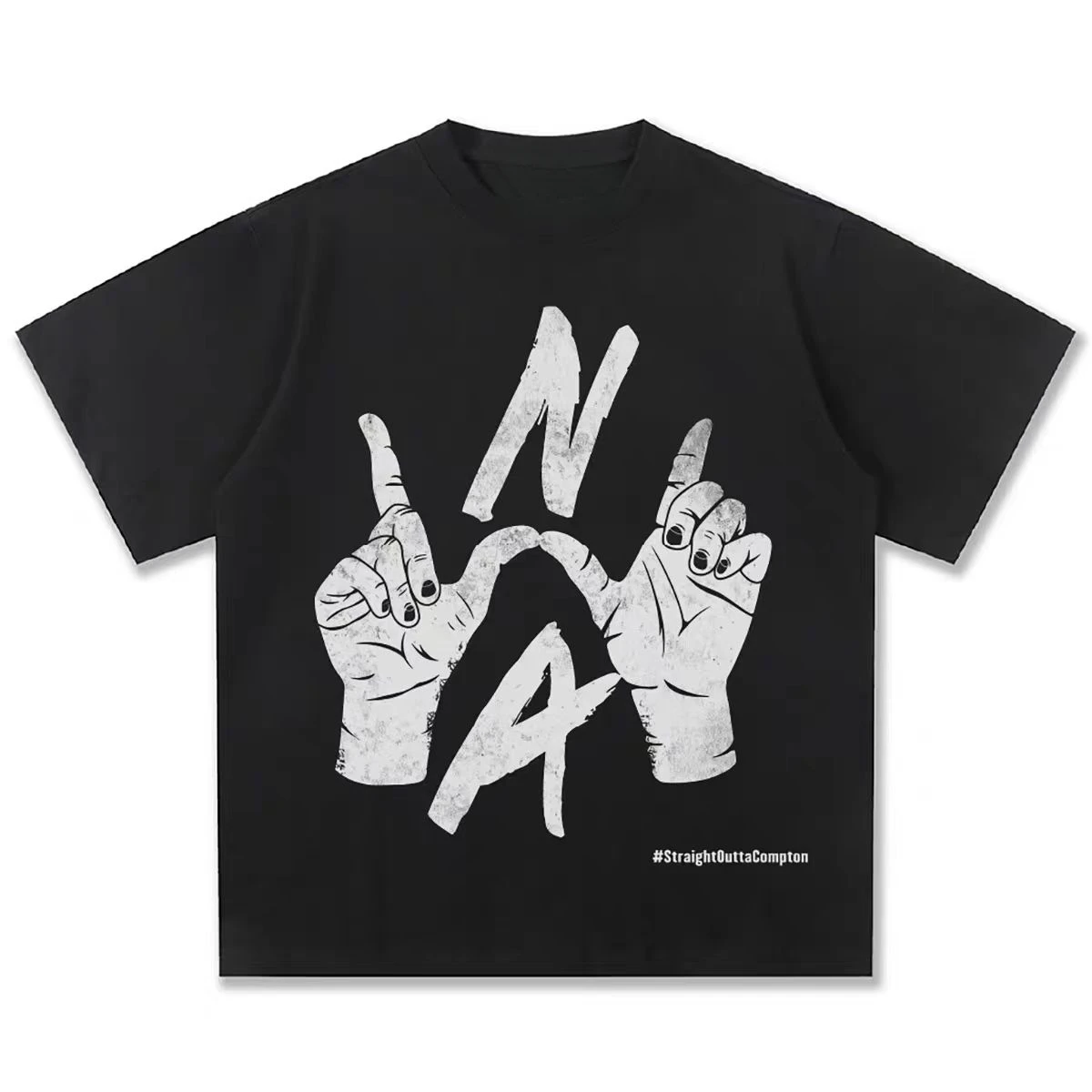 

Nwa Letter Print Couple Short-sleeved T-shirt, American West Coast Style Gesture Pattern Loose T-shirt for Summer 2025
