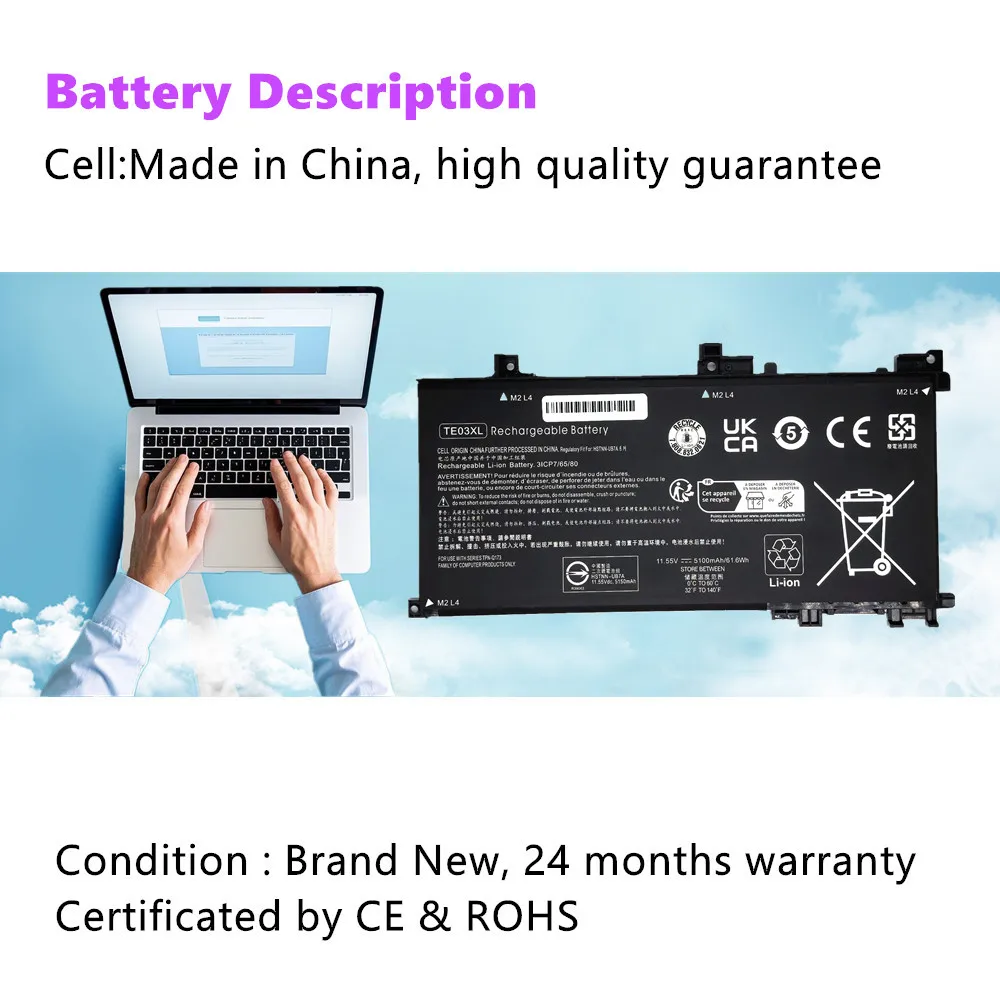 Laptop Battery For HP PAVILION 15-BC000 for Omen 15-ax000 TE03XL TPN-Q173 HSTNN-UB7A 849570-541 849910-850 849570-542