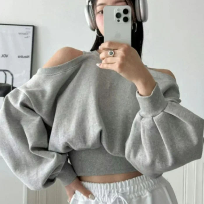 Chic Otoño Invierno Anti-envejecimiento Diseño Retro Casual Largo Sve Color Puro Sudadera con capucha Mujer Faion Tubo Recto Ajuste Corea...