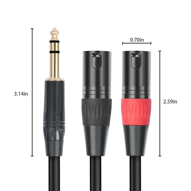 ABGI 6.35mm 1/4 TRS Stereo to Double XLR Male Audio Cable, Y Splitter Audio Cable Extension Cable 100cm for DJ Mixer