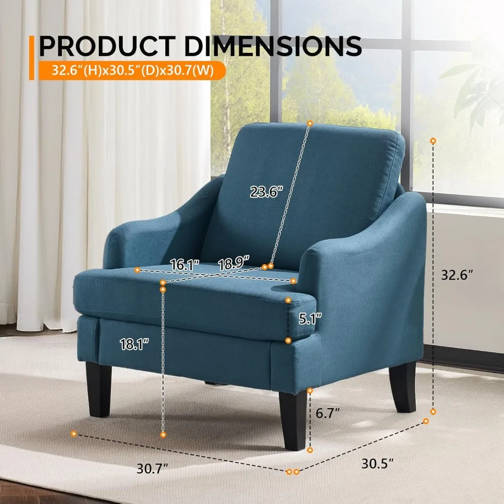 كرسي من قماش الكتان باللون الأزرق الداكن، كرسي بذراعين منجد حديث، كرسي أريكة مريح أثاث غرفة المعيشة وغرفة النوم لـ Apar