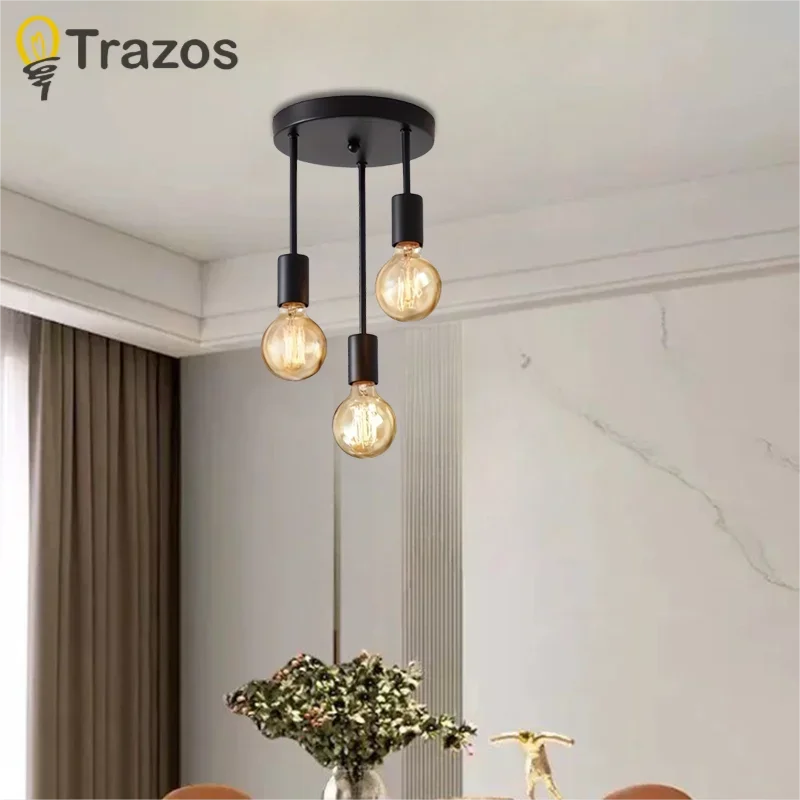 Simple ceiling lamp three heads dining room bedroom study living room lamp creative chandelier staircase lamp E27 bulb