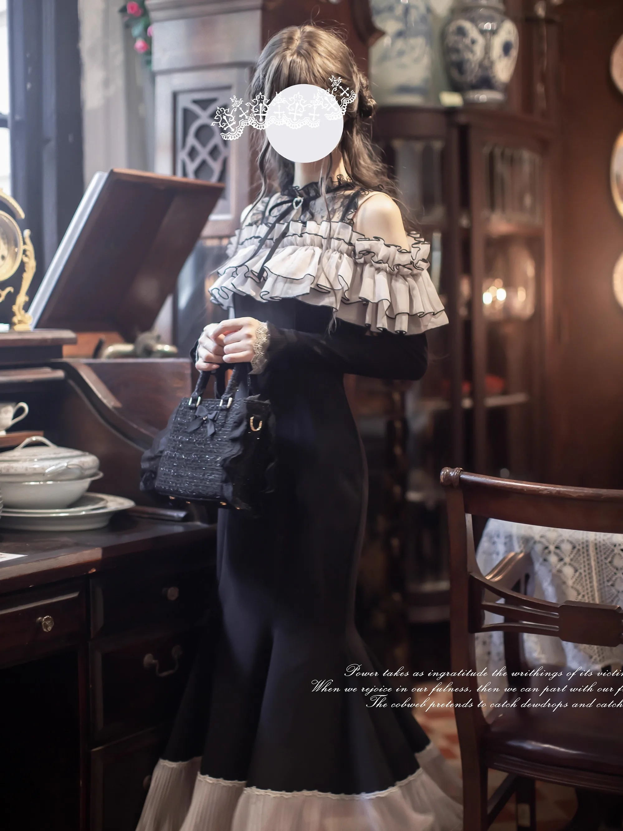 Japonês rojita estilo sc mina série rosa e preto vestidos babados em camadas borda de orelha de madeira vestido sereia lolita kawaii roupas