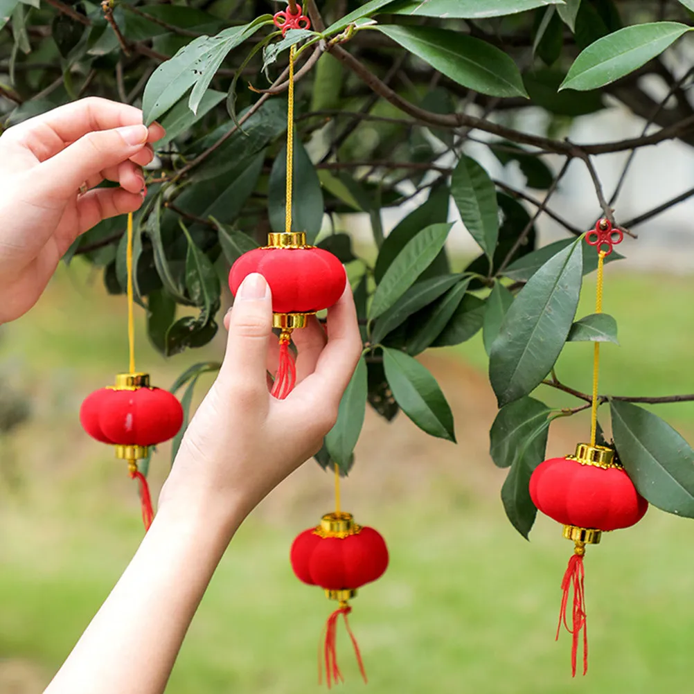 16Pcs Red Lantern Hanging Ornaments Flocking Cloth Party Decorations for New Year Spring Festival
