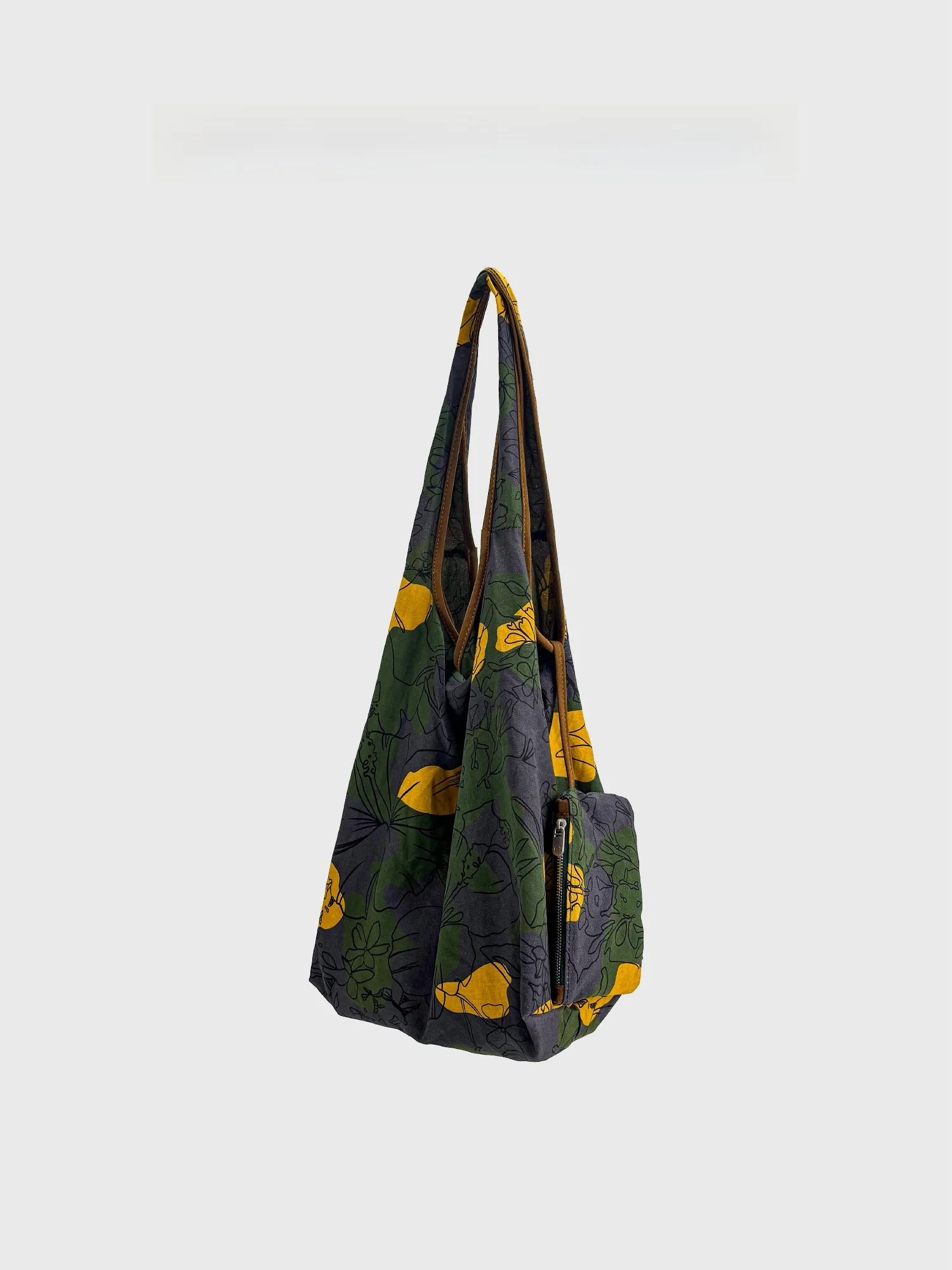 SpicyCapSoul Floral Pattern Silk Linen Single Shoulder Shopping Bag Casual Style Open Top Women's Bag for All Seasons