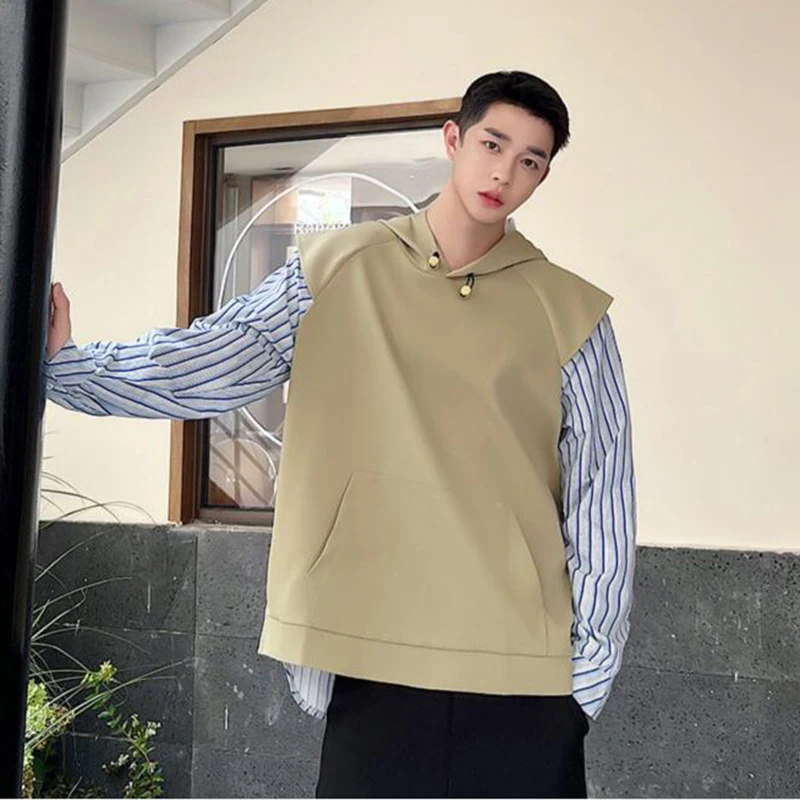 

Splice Hoodie Men's Loose Fit Faion Outerwear Youth ular Stand Sle Long Sve Striped Pattern Autumn Wear