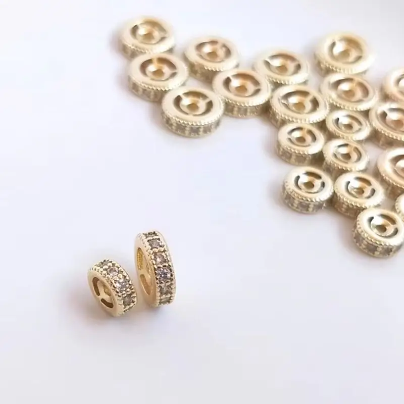 14K Gold Color Plated Accessories Inlaid Zircon Wheel Bead Divider Bead Divider DIY Bracelet Head Accessories