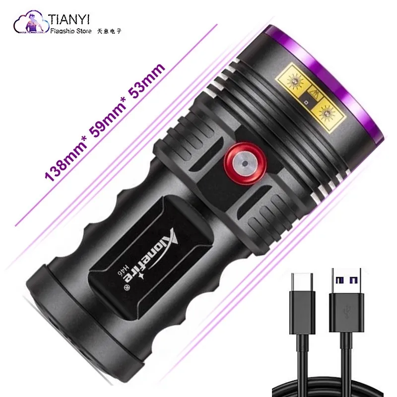 UV flashlight 365nm, powerful USB charging LED UV black light pet urine detector - fluorescent mineral, leak detection, scorpion