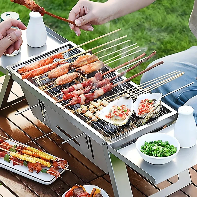 Thickened Stainless Steel Foldable Portable Mini Barbecue Rack For Outdoor Household Backyard Picnic Daily Cooking Use