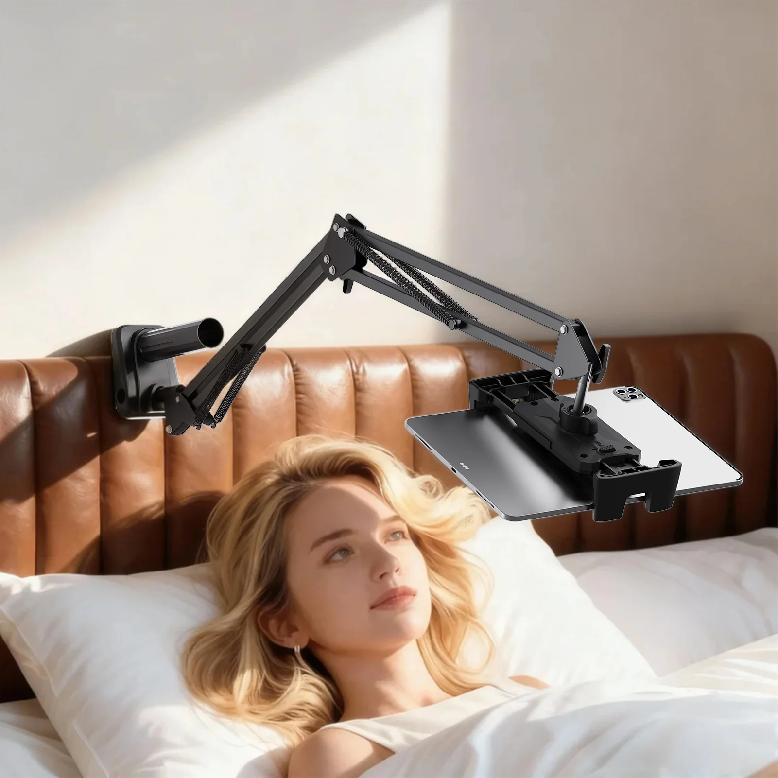 Homhu Long Arm Tablet Stand Bedside Desktop Holder Mount Multi Angle Adjustable Bracket For iPad Phone 4-14 Inch Office Home Use