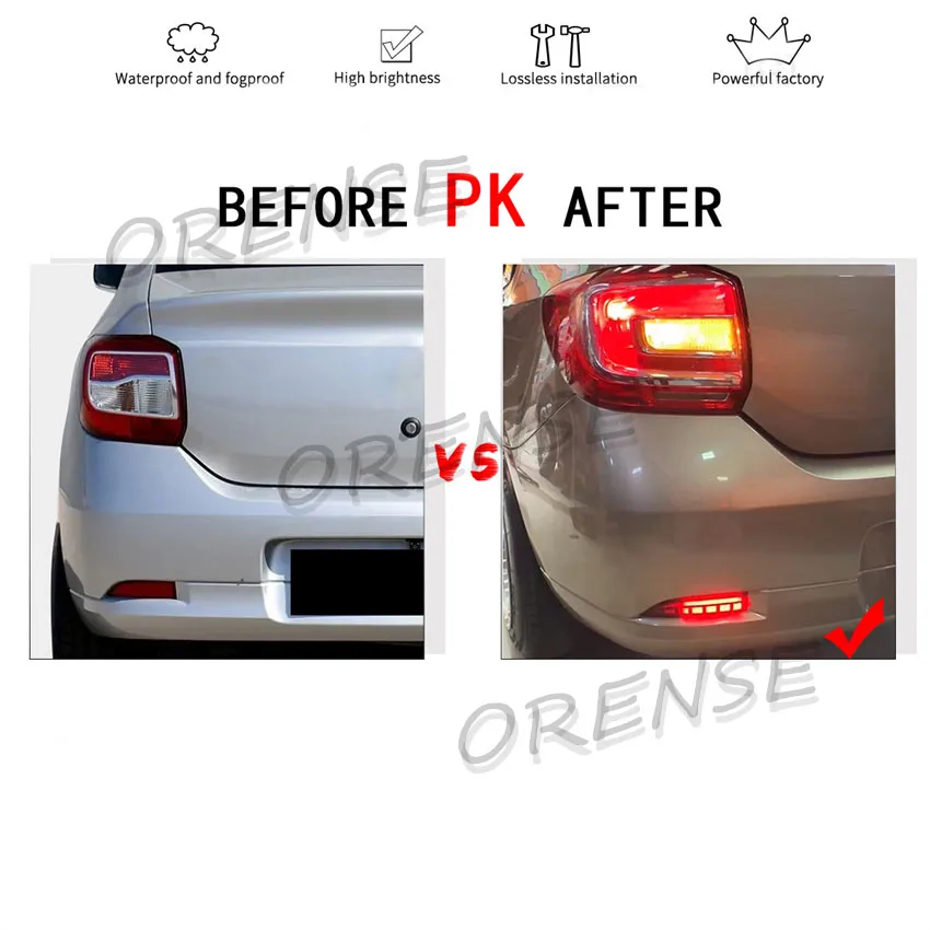For Renault Dacia Logan Sandero 2012- 2019 LED Car Rear Bumper Brake Light Dynamic Turn Signal Indicator 1 Pair