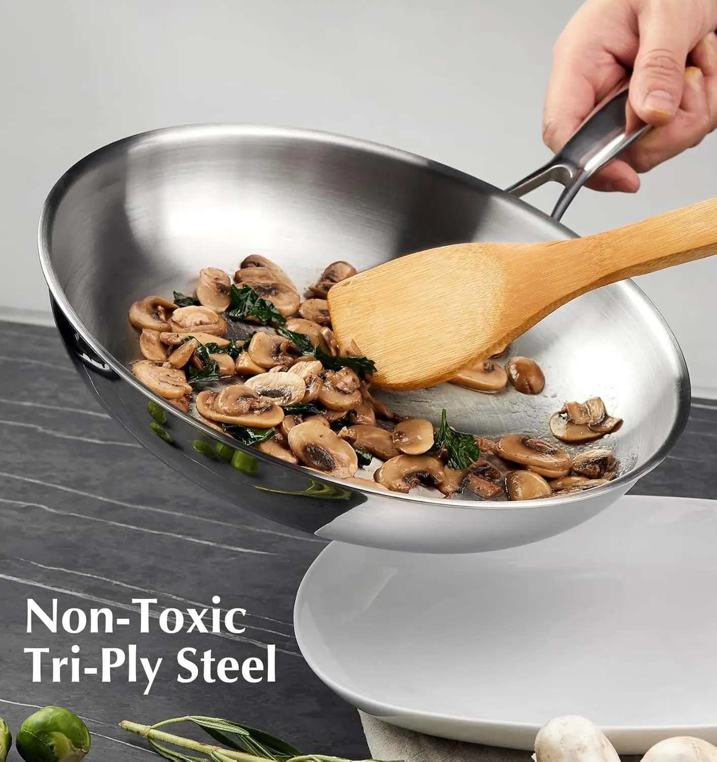 

KOCH SYSTEME CS Stainless Steel Pan 10/12 Inch, Tri-Ply Stainless Steel Frying Pan with Stay-Cool Handle, Oven Safe