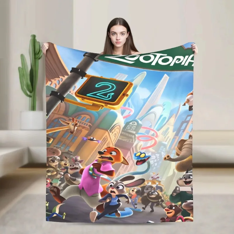 

Hot Disney Anime Zootopia 2 Cartoon Blanket Fluffy Soft Blankets for Sofa Flannel Bedding Office Camping Supplies