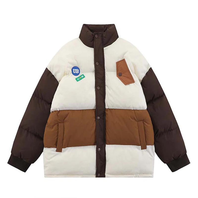 

Hip Hop Jacket Parkas Japanese Streetwear Men Windbreaker Harajuku Vintage Contrast Stitching Winter Padded Women Warm Outwear