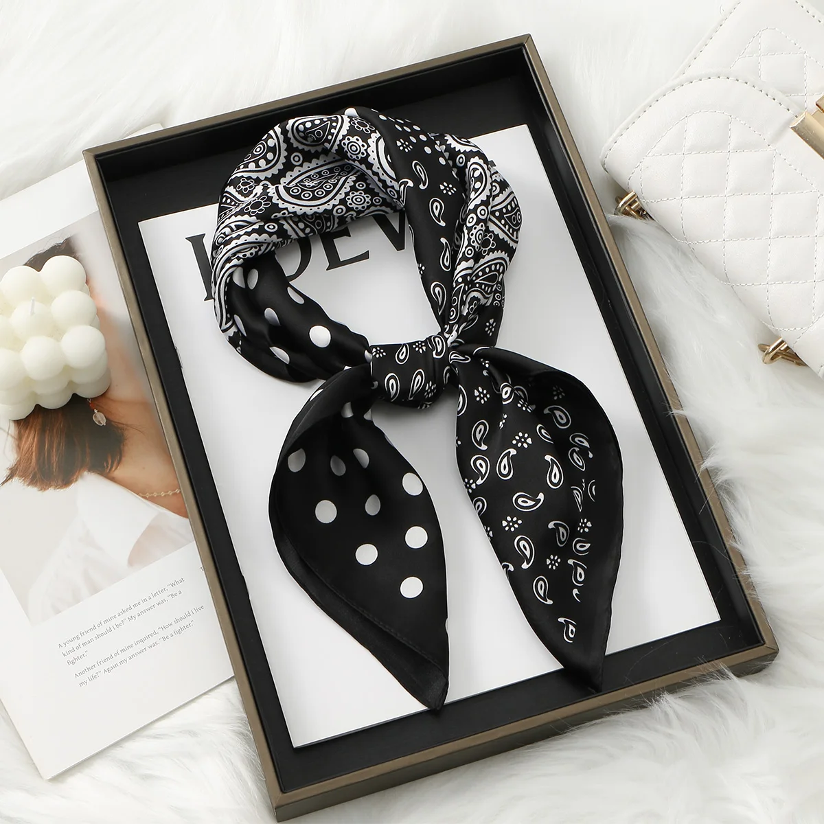 Modisches Paisley-Print-Kerchief, Damen-Haarschal, Seiden-Stirnband, Bandana, Kopftücher, quadratische Hijab-Schals für Damen – Detail 5