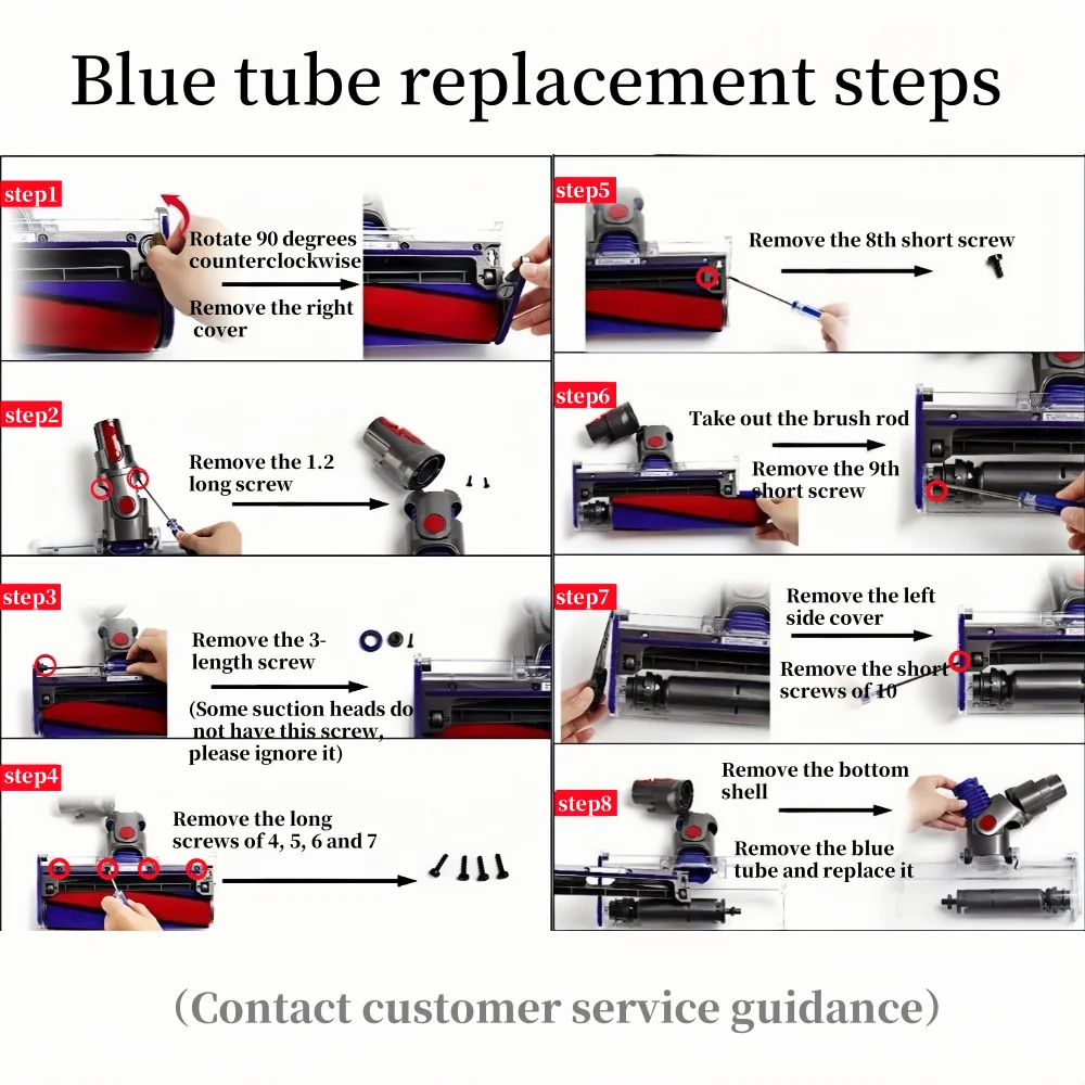Suitable for Dyson V8 Slim V10 Slim V12 Slim V15 Slim SV18 SV20 Vacuum Cleaner Suction Head Roller Blue Hose (with Tools)
