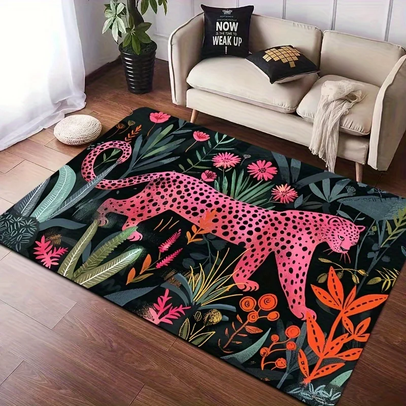 Alfombras con estampado de leopardo rosa de la selva, alfombra lavable a máquina para el hogar, sala de estar, dormitorio y decoración de cocina, alfombrillas antideslizantes