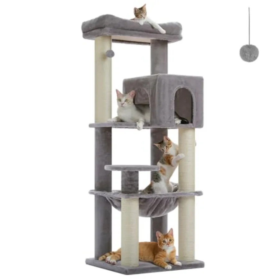 

Сверхмощная кошачья елка для больших кошек до 30 фунтов. Высокая кошачья башня 58 дюймов с усиленными когтеточками [3.9] просторное кондо la.