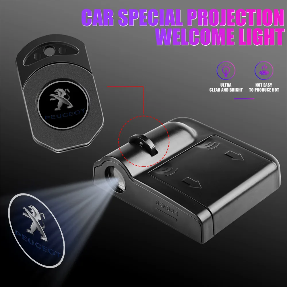 2pcs HD Car Emblem Projector Lamp Car Door Wireless Welcome Light For Peugeot 206 307 308 3008 207 208 407 508 2008 5008 107 106