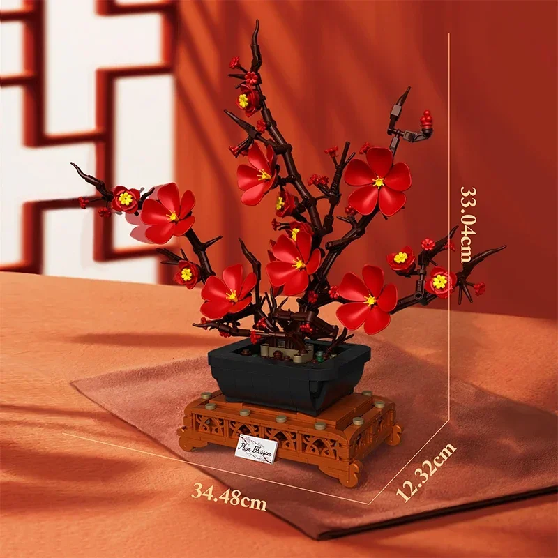 669PCS Plum Blossom Floral Bonsai Building Blocks Modello di fiore Mattoni Decorazione desktop creativa Giocattoli per bambini Regali di festa