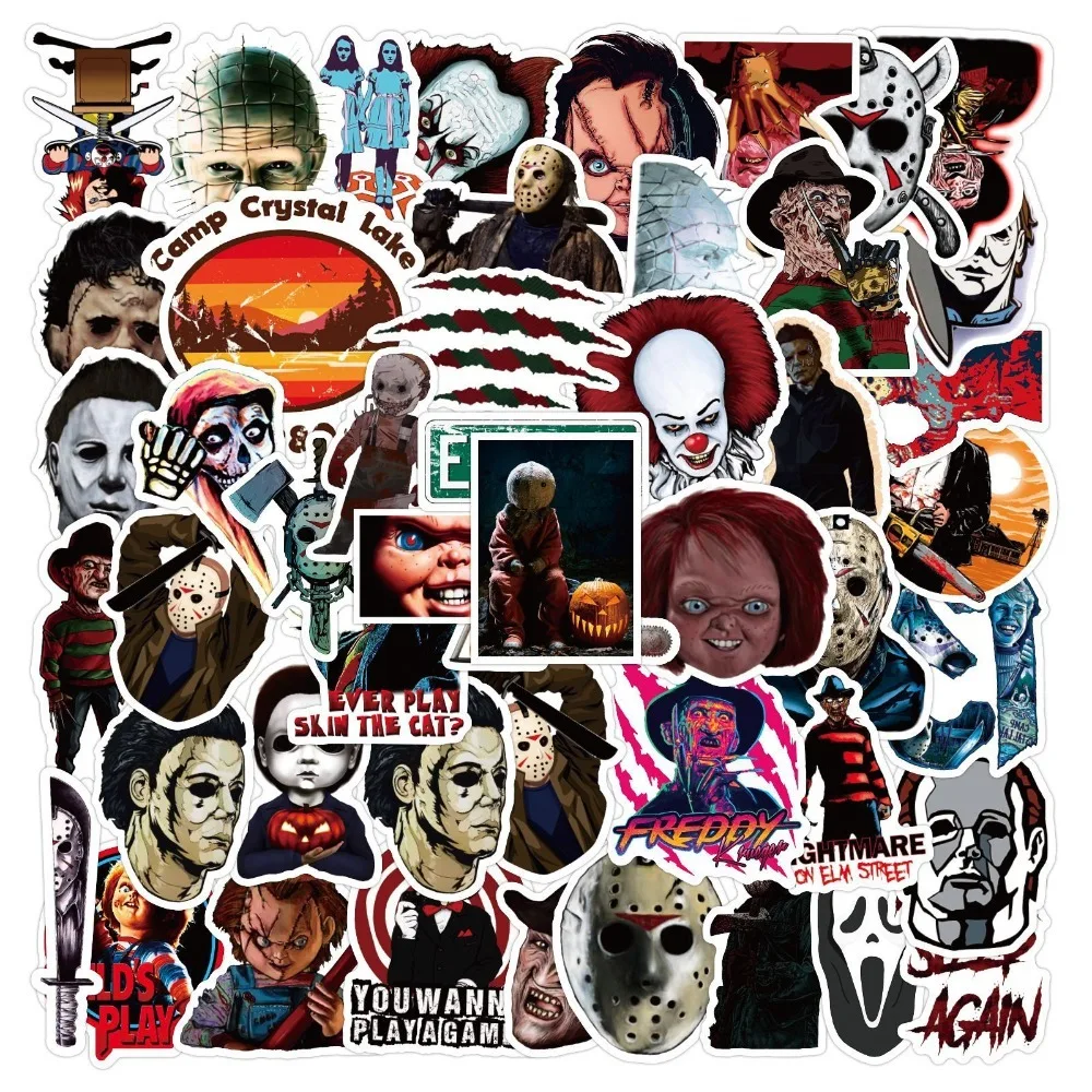 personagens do filme de terror adesivos grafite mala notebook guitarra laptop telefone papelaria garrafa de agua 10 pcs 25 pcs 50 pcs 01