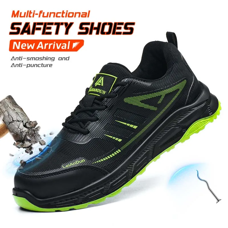 أحذية Leandun الرجالية الآمنة لجميع المواسم قابلة للتنفس ومريحة ومتينة ومقاومة للصدمات ومقاومة للثقب