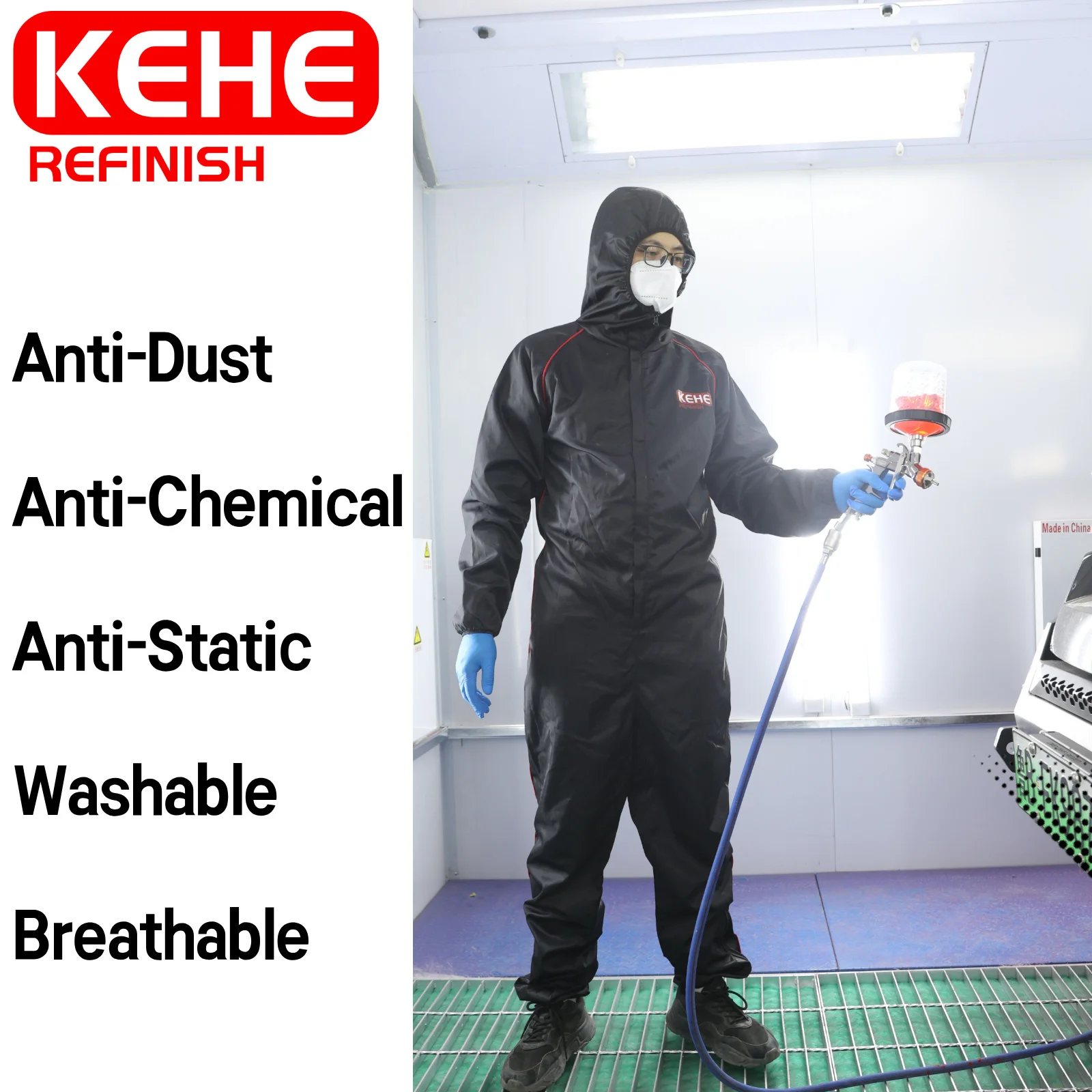 

Reusable Spray Paint Suit, Breathable Anti-Chemical Coveralls with Anti-Static, Washable Protective Clothing for Painting, Lab