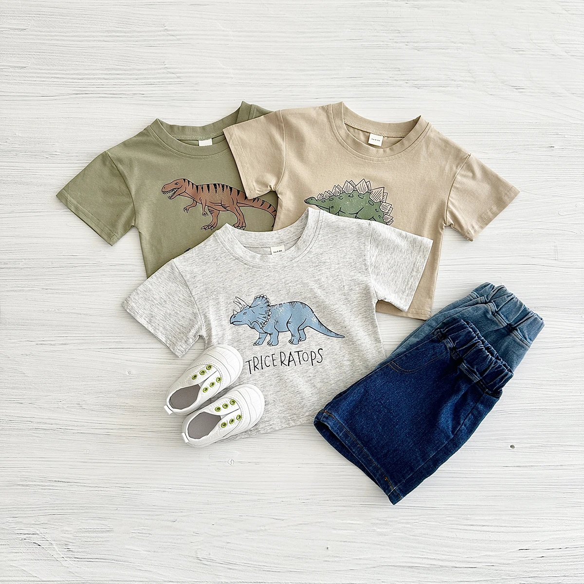 New Set Summer Baby Boy Clothes Cartoon Cotton T-shirt Short Sleeved+shorts Dinosaur Print Girl Clothes 0-3 Years Child Newborn