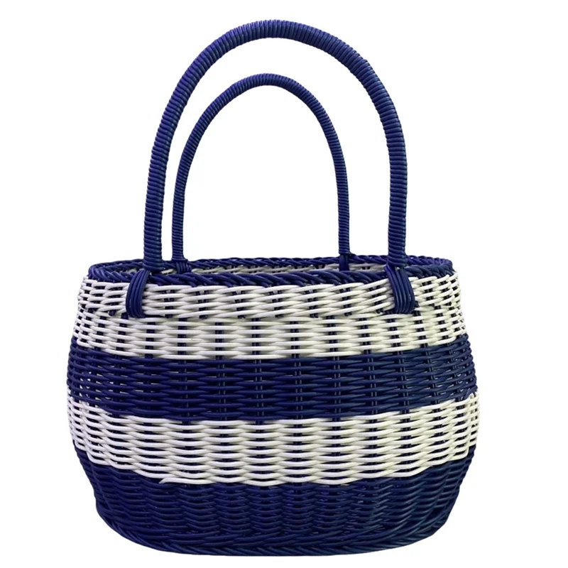 

AA01-Blue And White Outdoor Picnic Basket, Shopping Basket, Picking Basket, Gift Basket, Portable Basket