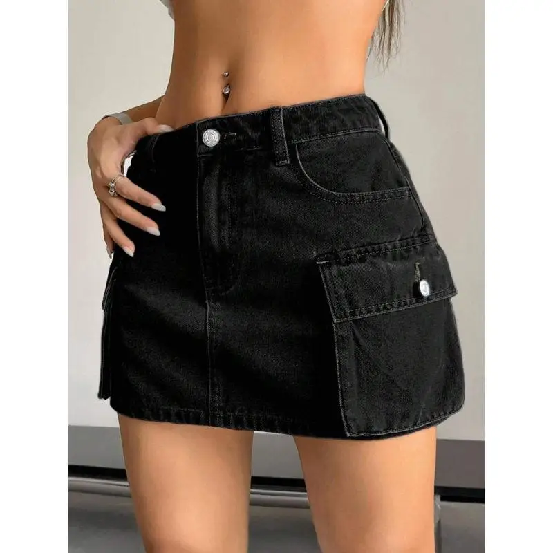 Multipocket Denim Skirt H 59093 mid Waist Design Other Fabric Material Batwing Style Other Season Winter Collection