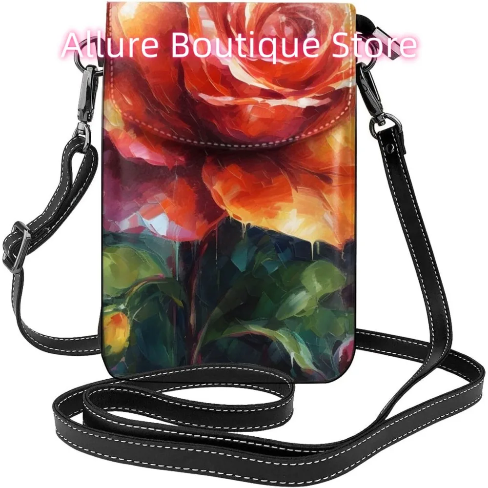 

Сумка через плечо с милыми розами для женщин, маленькая дорожная сумка из искусственной кожи для мобильного телефона, легкий мини-кошелек для телефона, кошелек через плечо