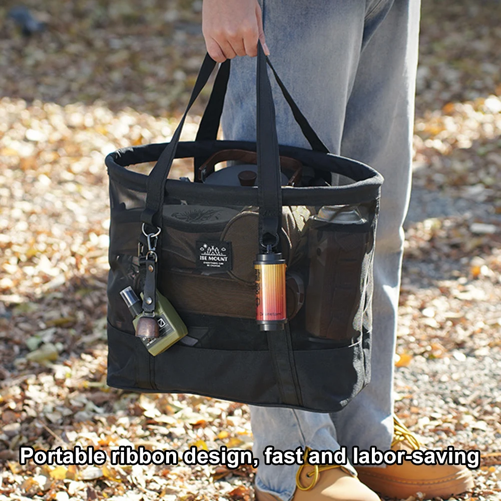 

Outdoor Mesh Tote Bag Large Capacity Camping Mesh Storage Bag Breathable Mesh Top-Handle Handbag for Outdoor Camping
