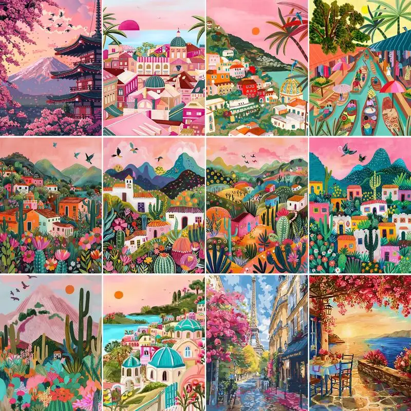 

GATYZTORY Pink Scenery Painting By Numbers Kit Acrylic Paint By Numbers Diy Numbers Painting Art Drawing On Canvas By Numbers