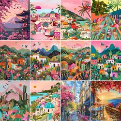 GATYZTORY Numbered Step By Step Anime Painting Pink Illustration Scenery Abstract Pictures By Numbers Painting Decor