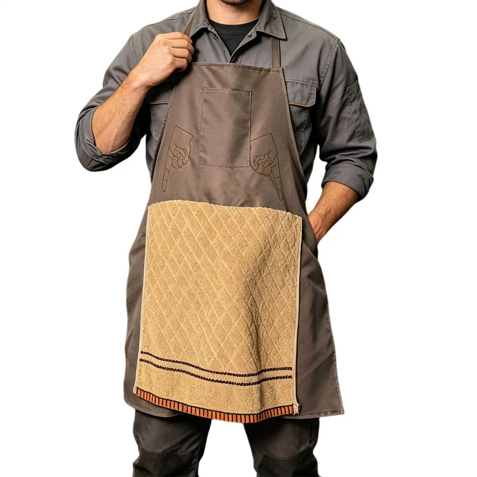 Prank Apron Funny Chef Apron Humorous Washable Novelty Costume with Openable Towel for BBQ Workshop Art Studio Pottery Making
