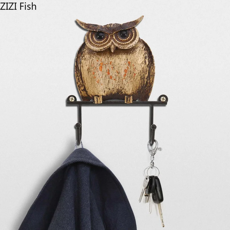 

Iron Owl Hook Wall Hanging Storage Rack Shelf Key Hooks Home Decoration Crafts Clothes Cap Hook Background Wall Decoration