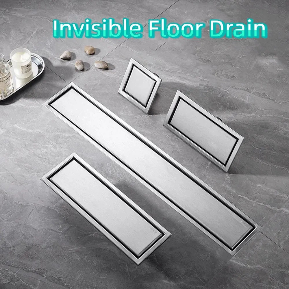 

304 Stainless Steel Invisible Floor Drain Removable Cover Odor-Resistant Linear Floor Drain Anti-Odor Long Strip