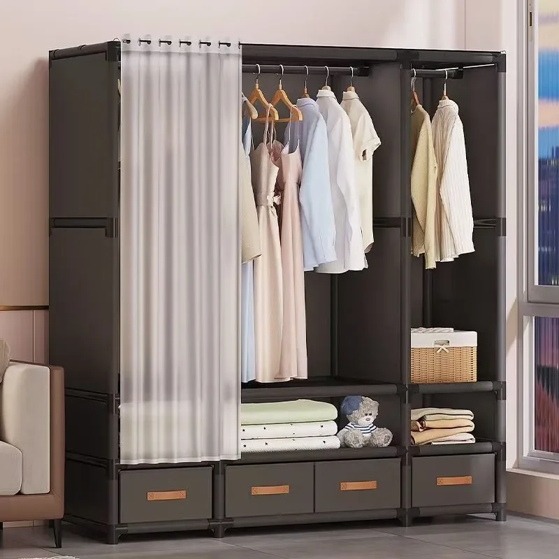 for Simple Wardrobe Steel Pipe Bold Reinforcement Group Full Steel Frame Cloth Wardrobe Rental Room Storage Cabinet Household