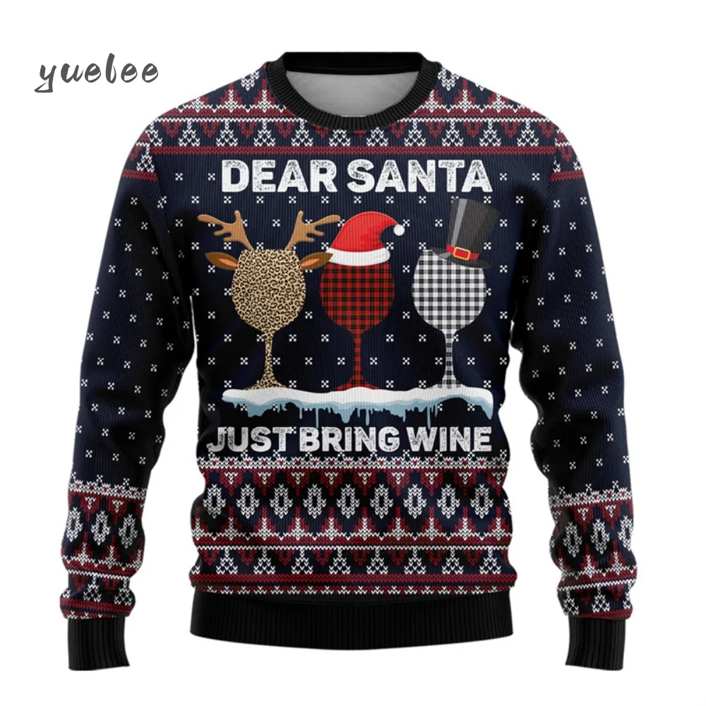 

Wine Glass Ugly Christmas Sweater Men Hot Sale 3d Printing Hoodie Tops Family Xmas Merry Christmas Oversized Crewneck Sweatshirt