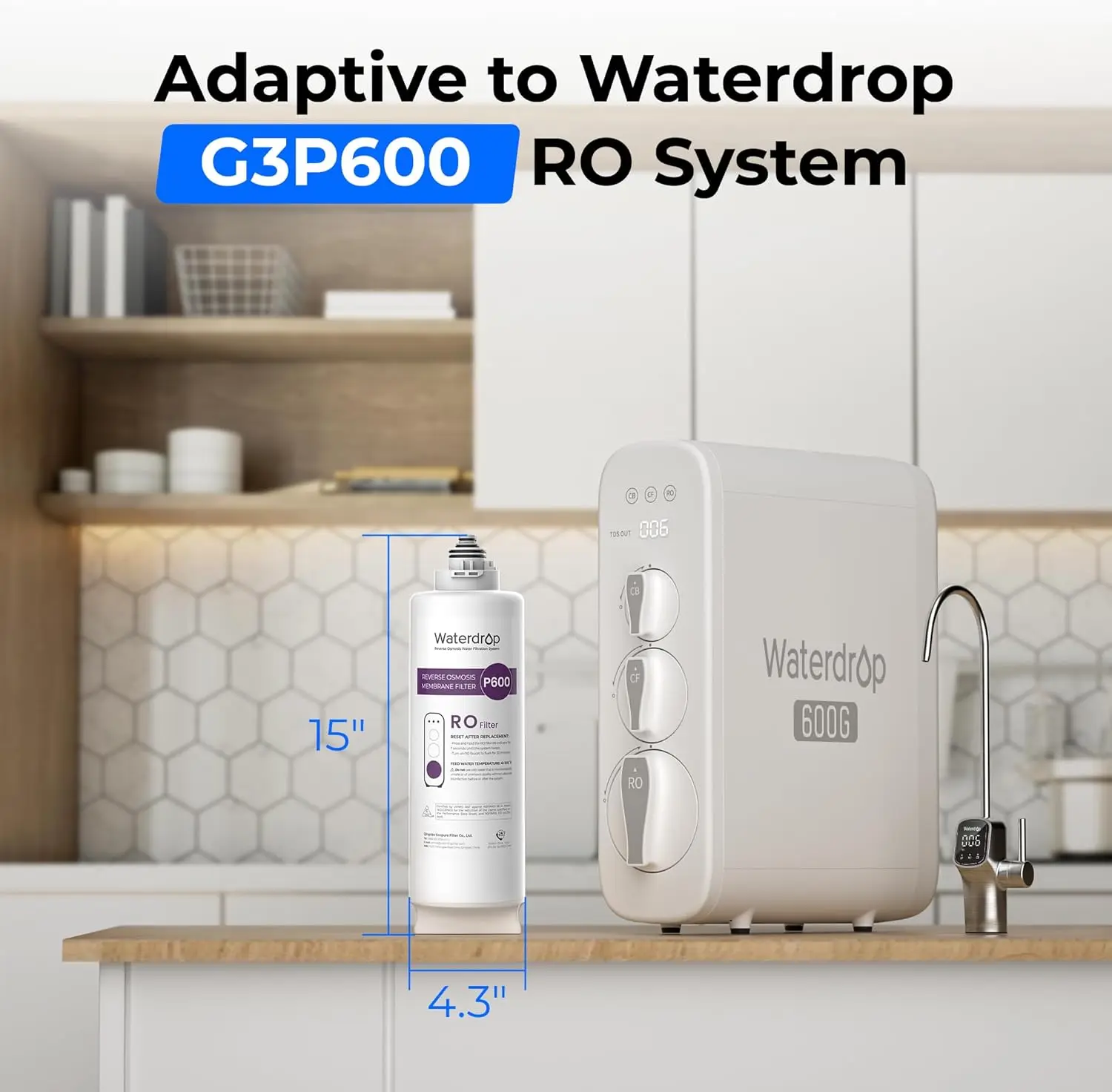 Waterdrop WD-G3P600-RO Filter, NSF Certified, Replacement for WD-G3P600 Reverse Osmosis System, 2-year Lifetime