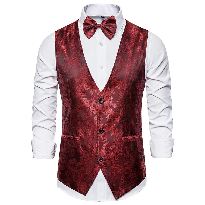 New Men Luxury Jacquard Suit Vests Thin Tops Fashion Male Dance Party Dress Waistcoat