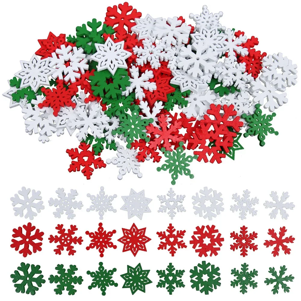 100pcs 20mm Christmas Snowflake Wood Chips Colorful Diverse New Year's Holiday Party Window Decoration Props Toys DIY