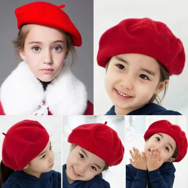 Boina de lana para niño y niña, gorro de pintor de punto, bonito gorro de calabaza, gorro de invierno, 2024