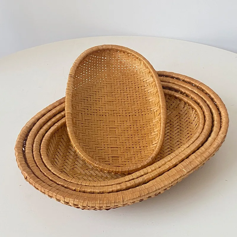 

Round Hand-woven Bamboo Woven Storage Basket, Smoked Oval, Fruit and Rice Drain