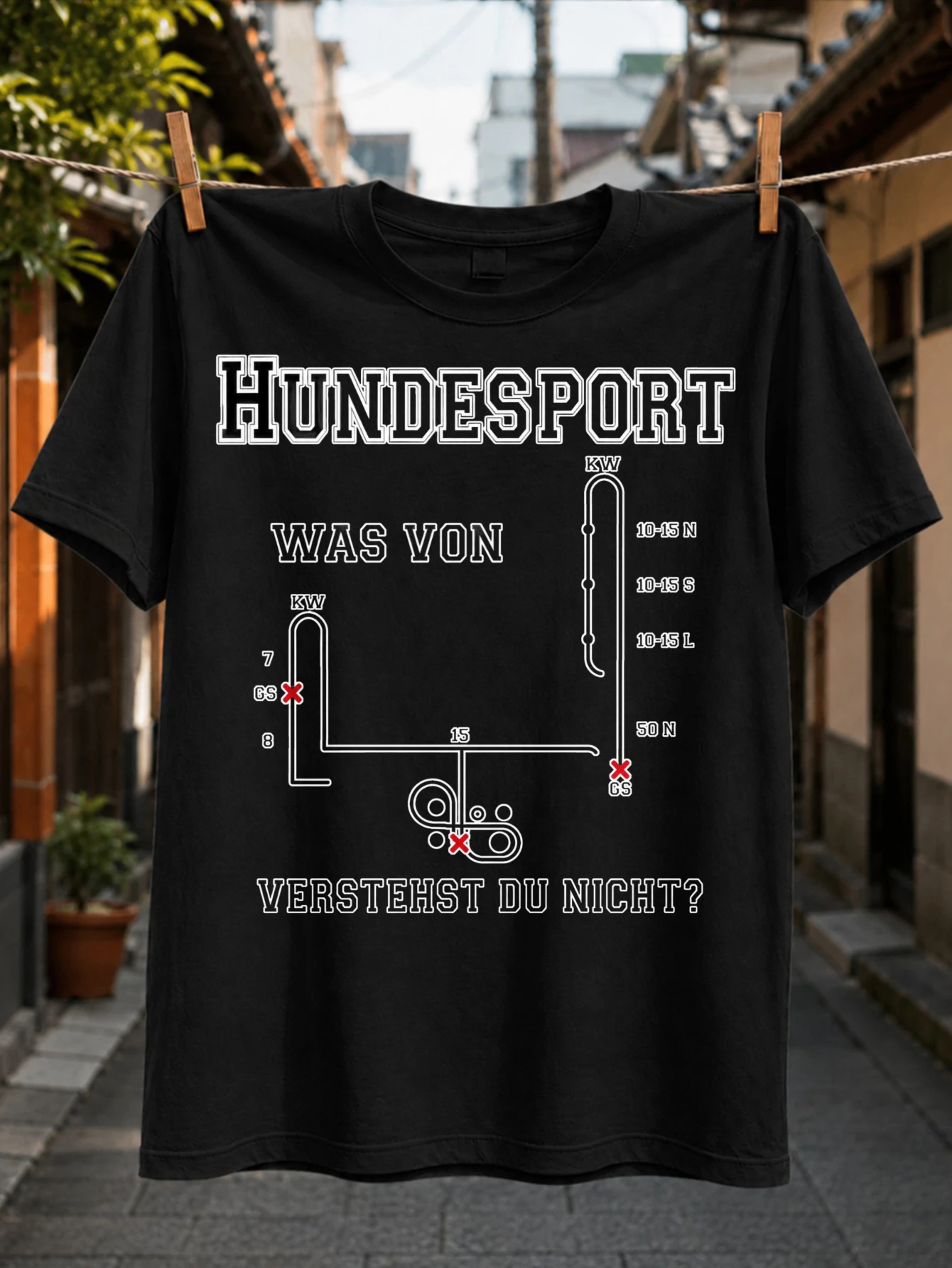 Minimal Hundesport  Line Tee  dog field diagram route arrows and GermanWas von verstehst du nicht  Unisex All T-Shirt